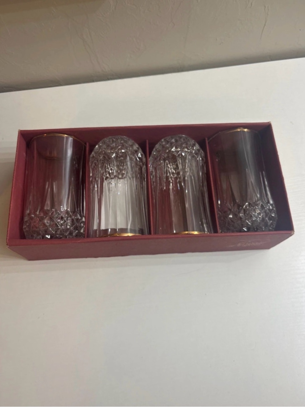 Longchamp Clear Crystal Cut Tumbler Set with Gold Trim